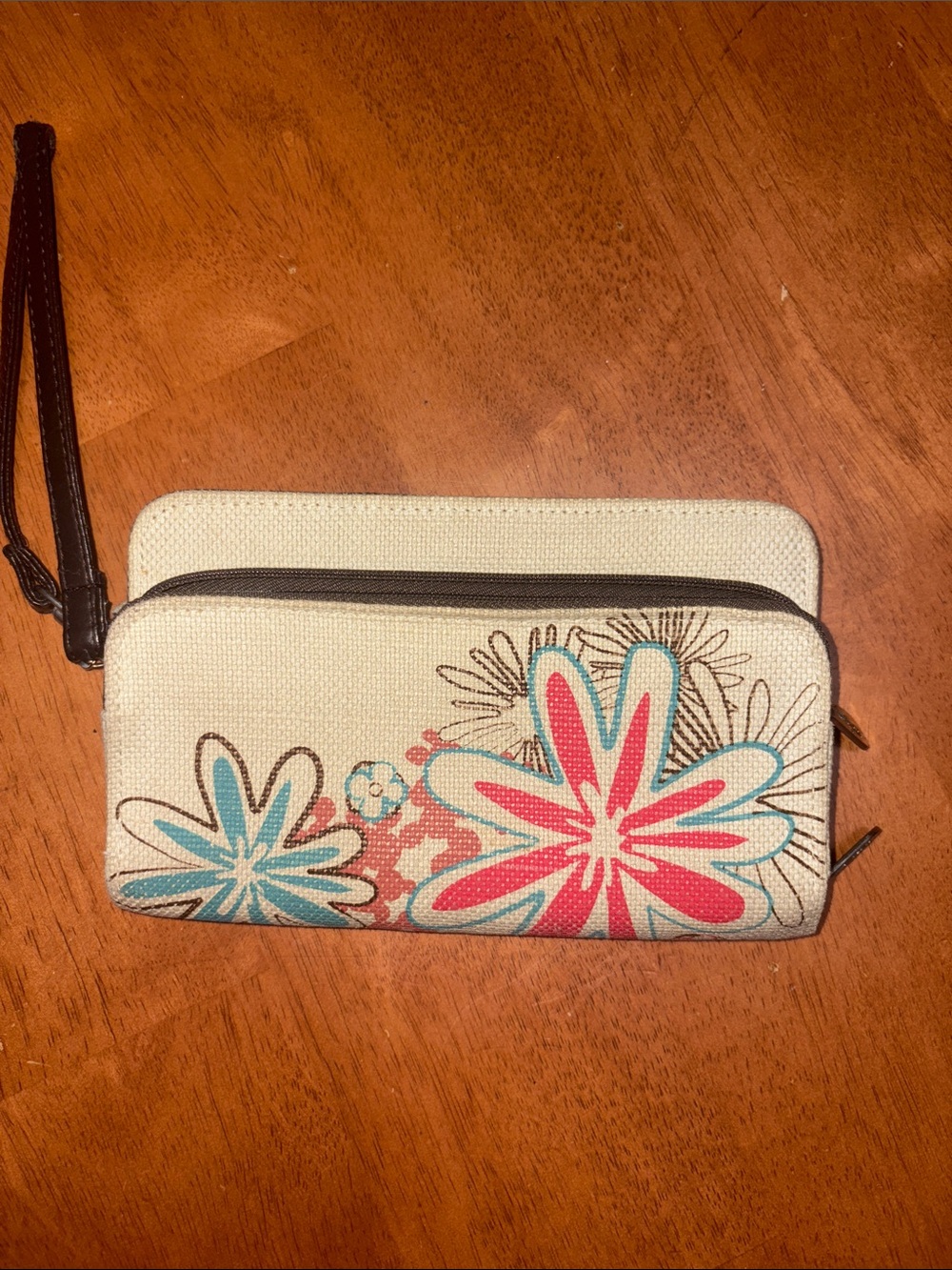 Thirty-One Gifts Natural Daisy Craze Floral Canvas Clutch Wallet Organizer